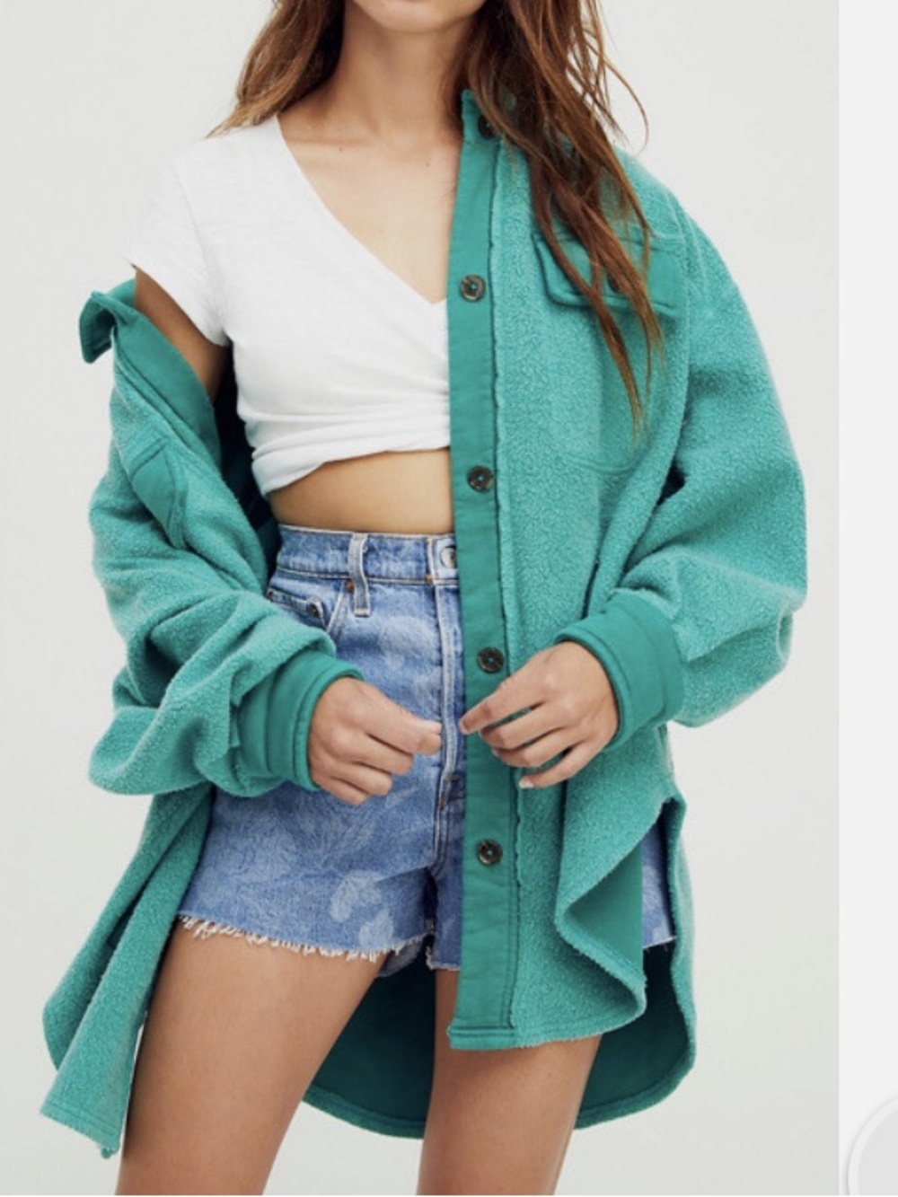Free People Oversized Ruby Fleece Shacket in Watermelon, size Large
